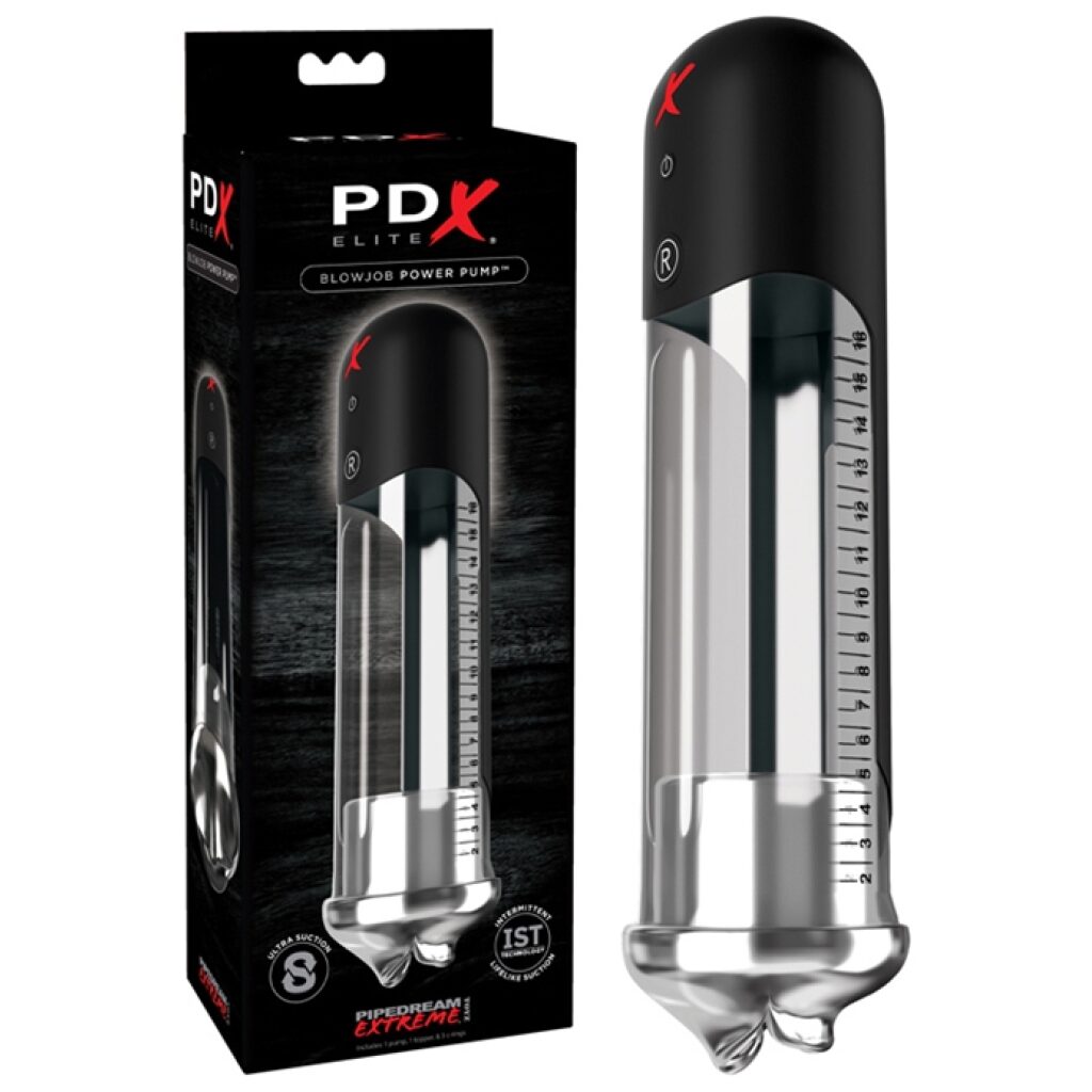 Masturbateur et pompe PDX Elite Blowjob d'une aspiration intermittente réaliste par elle-même.