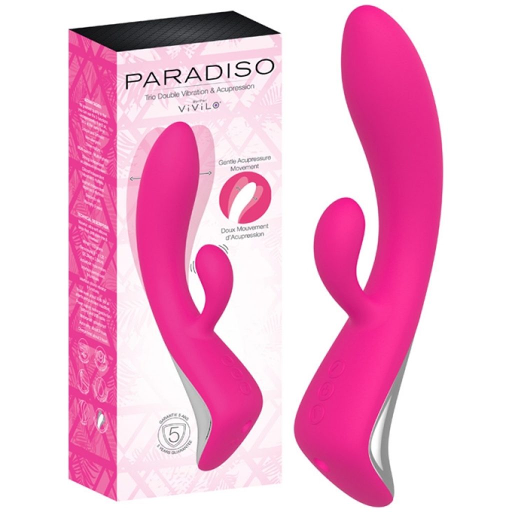 Paradiso dual action vibrator is made of pure silicone, very soft for the skin, without any possibility of allergies.