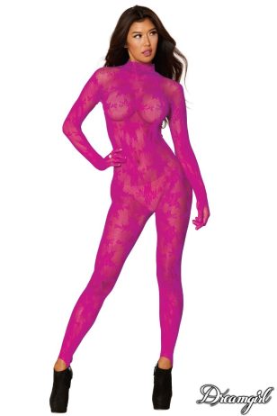 Seamless floral lace footless catsuit