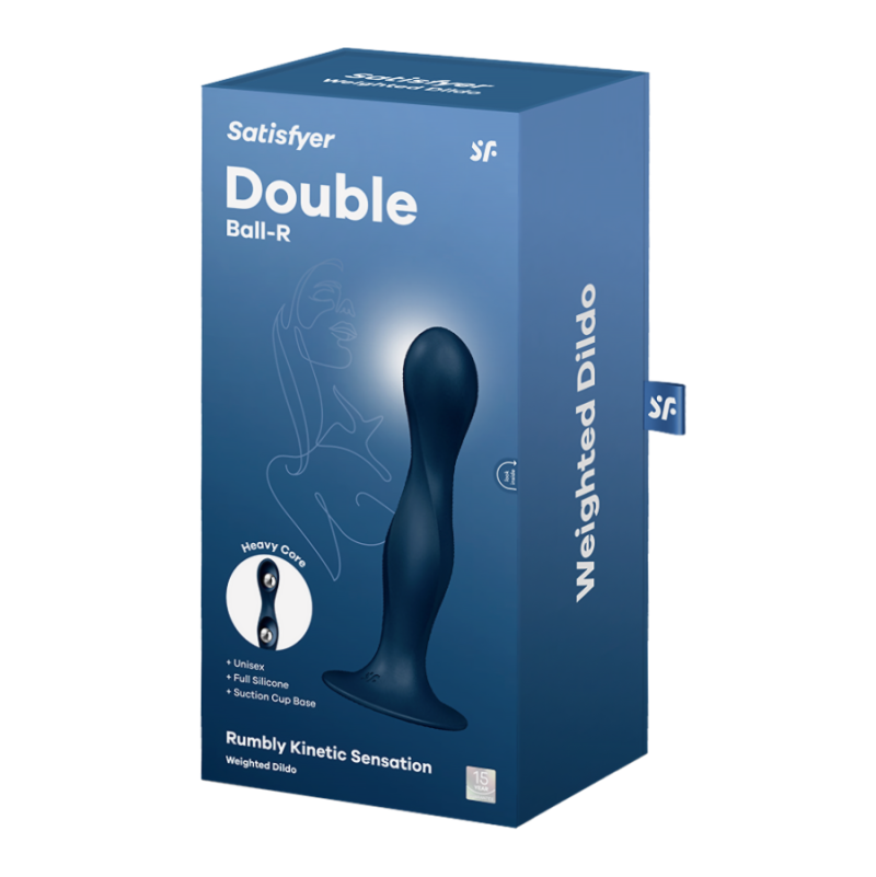 Satisfyer dildo in dark blue silicone with balls.
