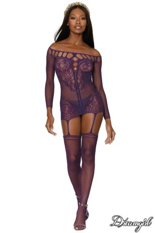 Mesh and lace suspender dress
