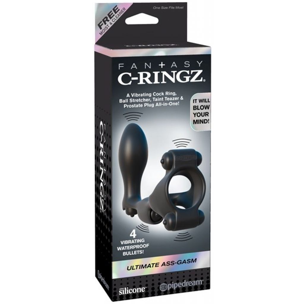 Anneau vibrant Ass-gasm pour pénis avec vibrateur anal noir.