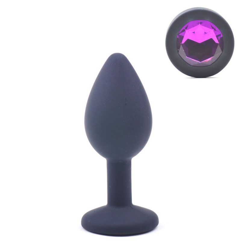 Petite sonde anale noire en silicone avec bijoux – Image 2