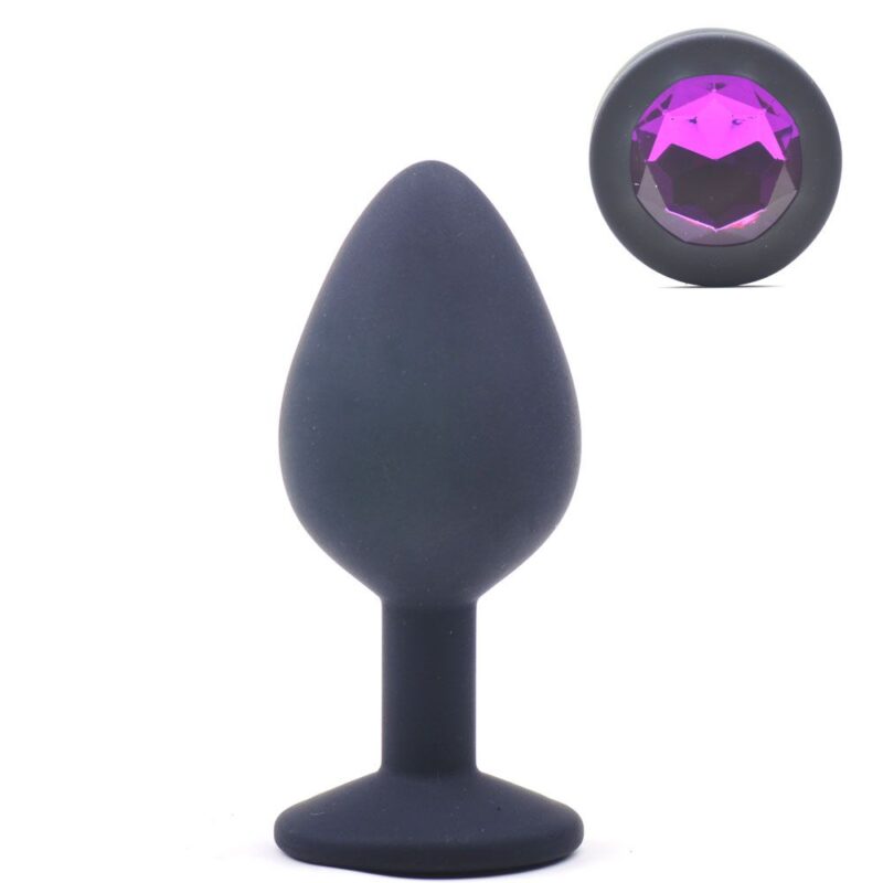 Moyenne sonde anale noire en silicone avec bijoux – Image 2