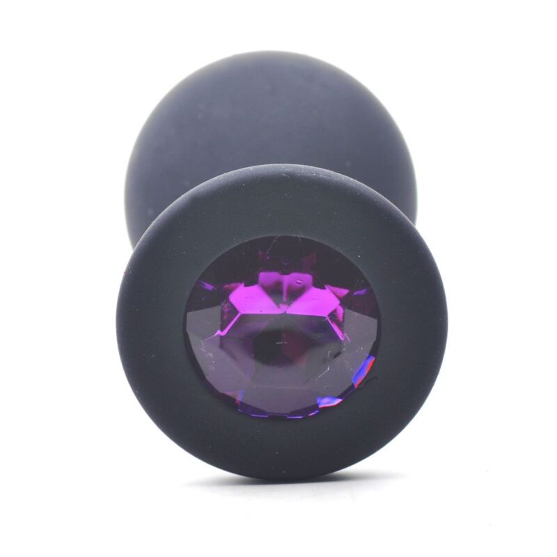 Moyenne sonde anale noire en silicone avec bijoux – Image 3