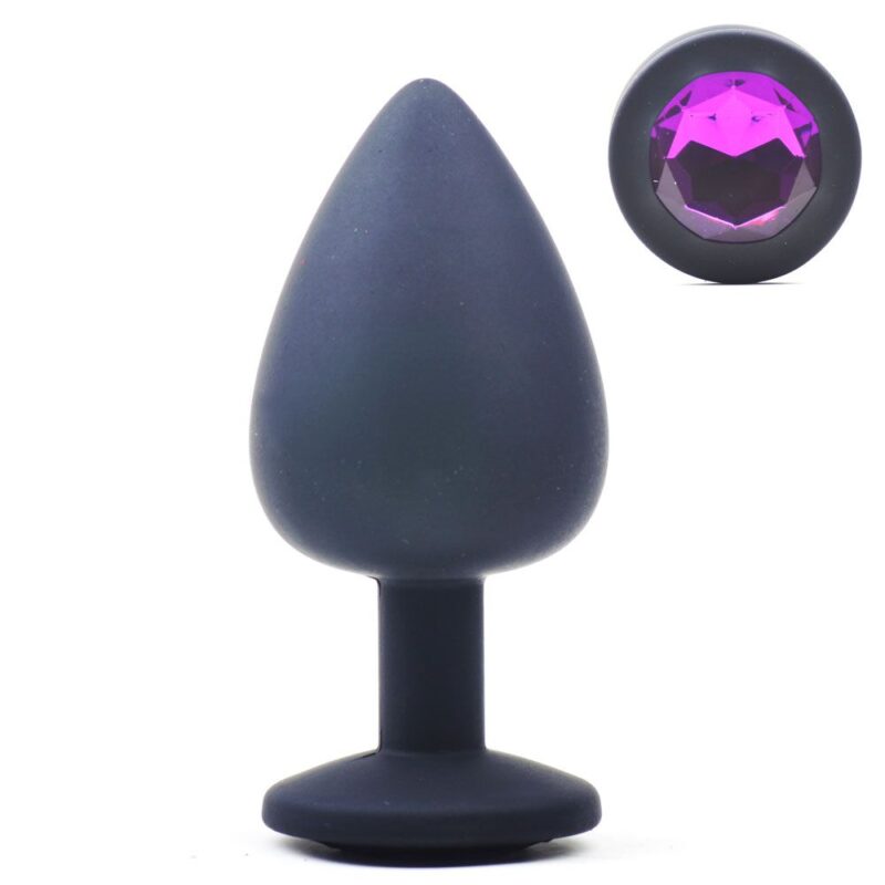 Large sonde anale noire en silicone avec bijoux – Image 2