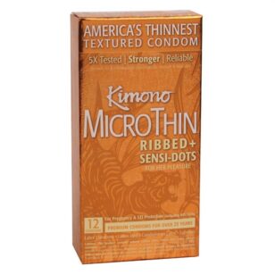 Kimono MicroThin Ribbed Sensidots condom box 12 units