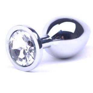 Medium anal plug with clear diamond jewelry