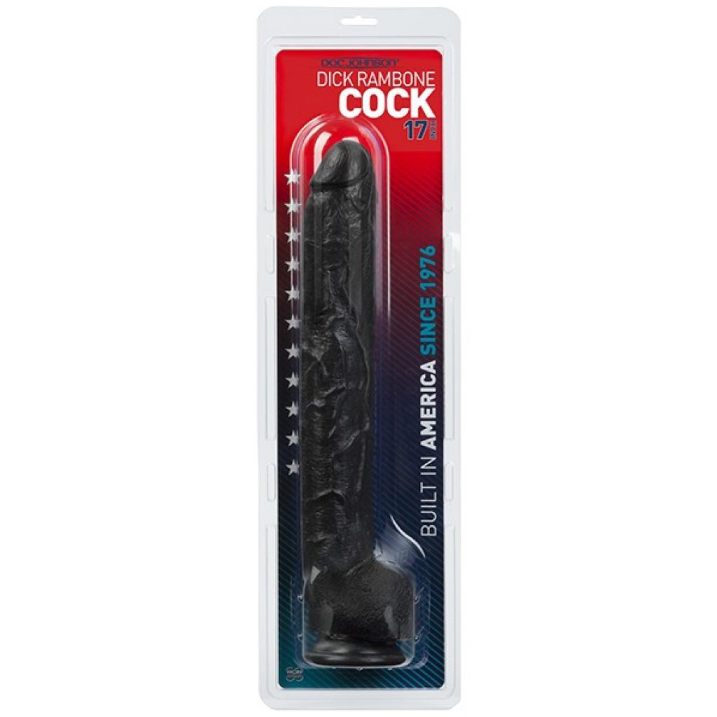 Dildo Classic Dick Rambone noir. Le Dick Rambone Cock, de Doc Johnson, est un énorme dong qui ne vous laissera jamais sur votre appétit. Moulé à partir de la star du porno éponyme, connu pour son outil bien équipé, ce dong monstrueux, avec son arbre veiné, remplira l’utilisateur de ses étonnants quinze pouces de longueur. 