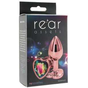 Gold and pink anal plug with medium jewelry