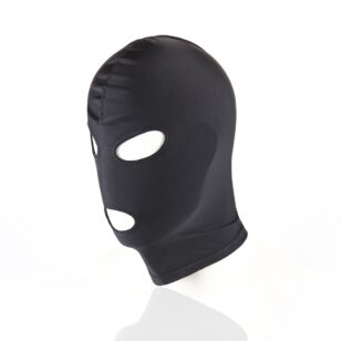 Hood with eyes and open mouth in black polyester