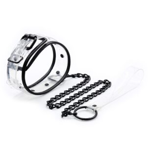 Transparent bondage collar with black chain