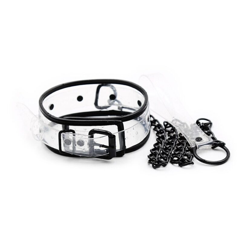 Transparent bondage collar with black chain - Image 2