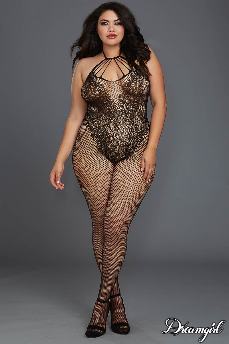 Dreamgirl queen size fishnet bodystocking with lace - Image 3